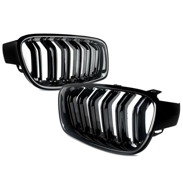 FOR BMW F30 F31 3 SERIES 2012-18 KIDNEY TWIN GRILLS GRILLE GLOSS BLACK DUAL LINE