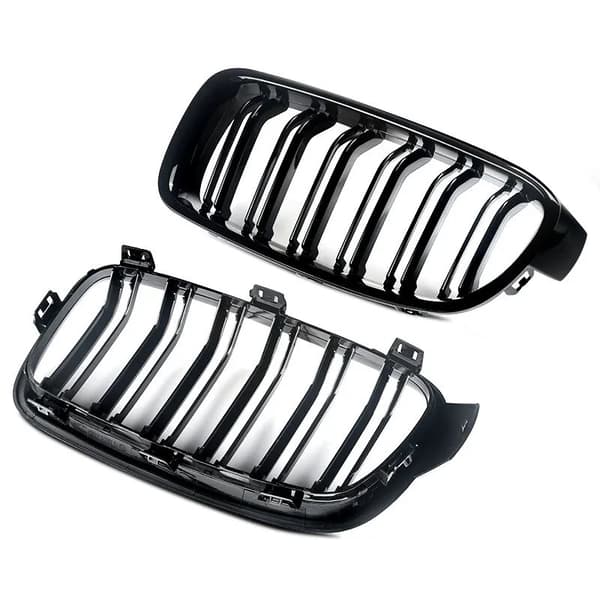 FOR BMW F30 F31 3 SERIES 2012-18 KIDNEY TWIN GRILLS GRILLE GLOSS BLACK DUAL LINE