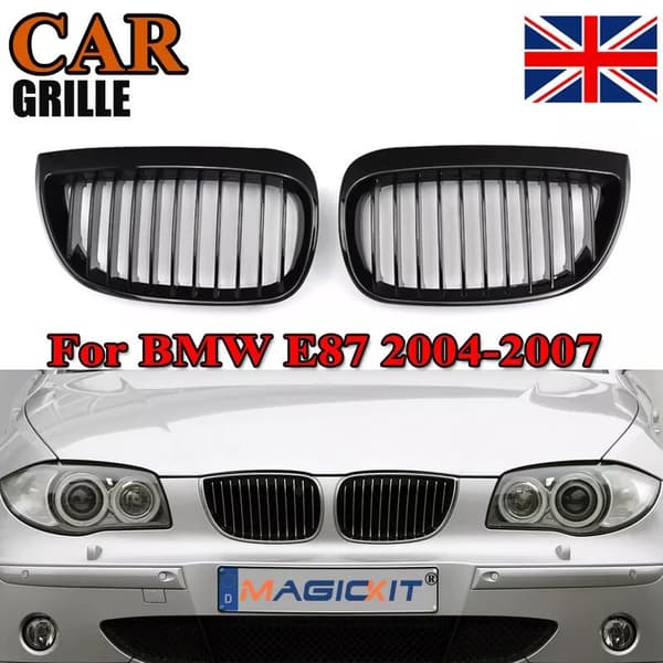 Pair Glossy Black Front Kidney Grills Grilles For BMW E81 E87 1 Series 04-07