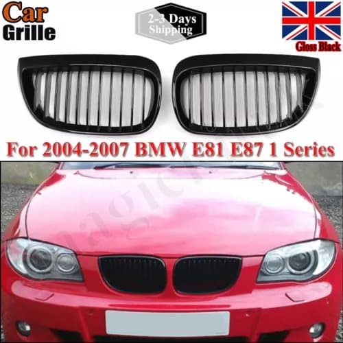 Pair Glossy Black Front Kidney Grills Grilles For BMW E81 E87 1 Series 04-07