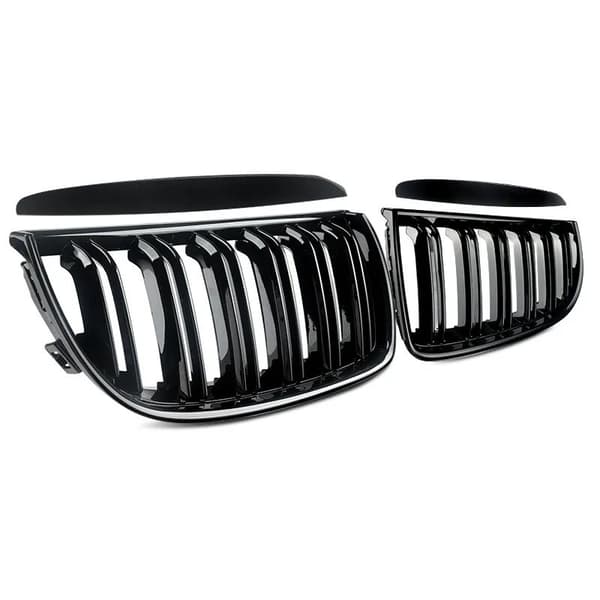 FOR BMW 3 SERIES E90 E91 DUAL SLAT GLOSS BLACK FRONT KIDNEY GRILLE 05-08 PRE-LCI