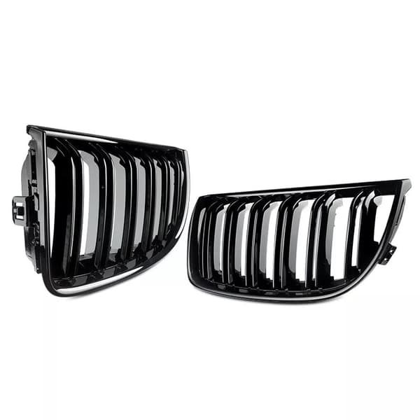 FOR BMW 3 SERIES E90 E91 DUAL SLAT GLOSS BLACK FRONT KIDNEY GRILLE 05-08 PRE-LCI