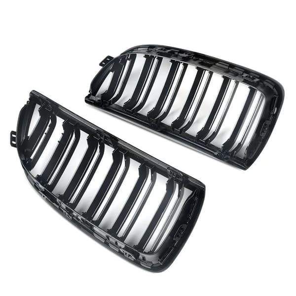 FOR BMW 3 SERIES E90 E91 DUAL SLAT GLOSS BLACK FRONT KIDNEY GRILLE 05-08 PRE-LCI