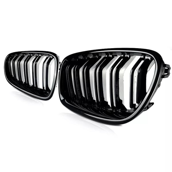 GLOSS BLACK TWIN BAR M5 LOOK KIDNEY GRILL GRILLES FOR BMW 5 SERIES F10 F11 11-16