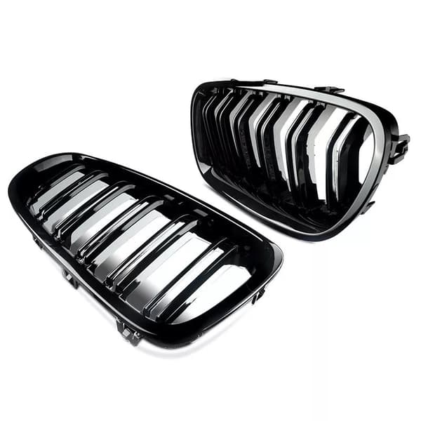GLOSS BLACK TWIN BAR M5 LOOK KIDNEY GRILL GRILLES FOR BMW 5 SERIES F10 F11 11-16
