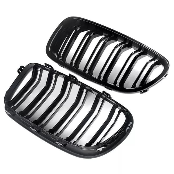 GLOSS BLACK TWIN BAR M5 LOOK KIDNEY GRILL GRILLES FOR BMW 5 SERIES F10 F11 11-16