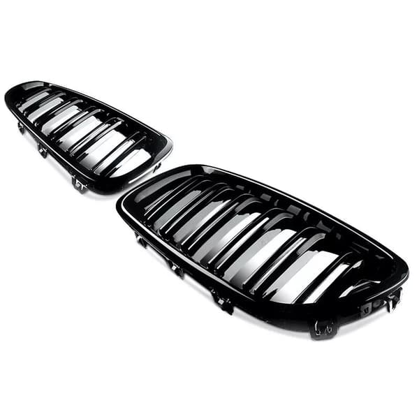 GLOSS BLACK TWIN BAR M5 LOOK KIDNEY GRILL GRILLES FOR BMW 5 SERIES F10 F11 11-16