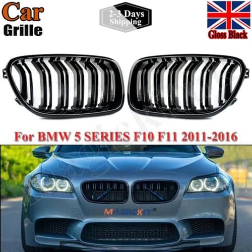 GLOSS BLACK TWIN BAR M5 LOOK KIDNEY GRILL GRILLES FOR BMW 5 SERIES F10 F11 11-16