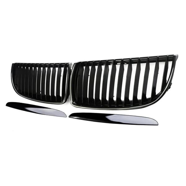 FOR BMW 3-SERIES E90 E91 2005-2008 PRE-FACELIFT GLOSS BLACK KIDNEY GRILL GRILLES