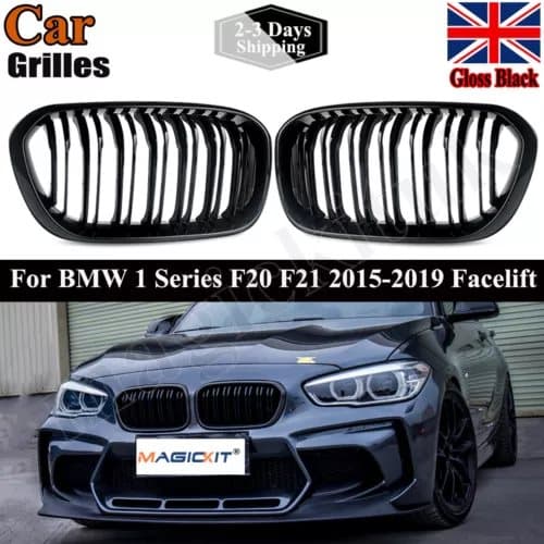 2x Gloss Black Front Kidney Grille Grill For BMW F20 F21 1 Series 2015-2019 LCI