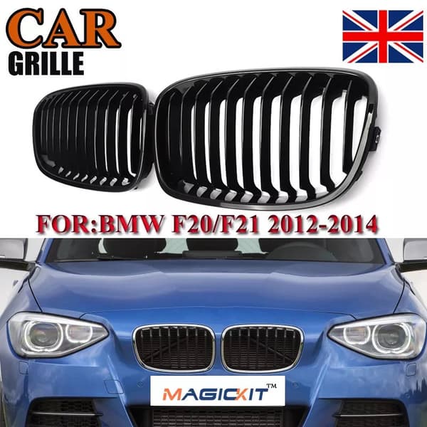 For BMW 1er F20 F21 11-15 Glossy Black M Performance Front Kidney Grilles Grills