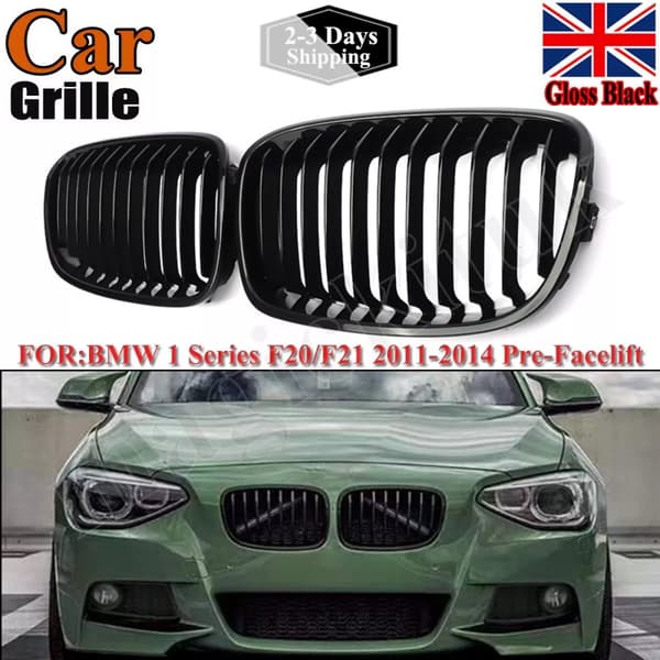 For BMW 1er F20 F21 11-15 Glossy Black M Performance Front Kidney Grilles Grills