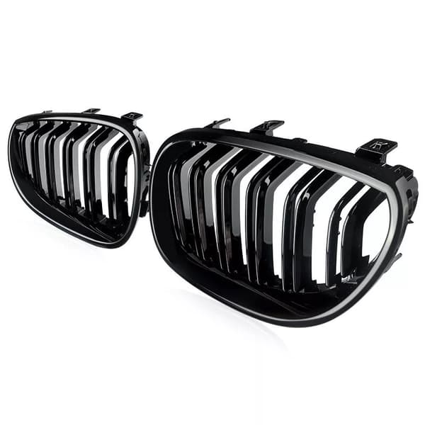 2x Front Kidney Twin Fins Gloss Black Grilles Grill For BMW E60 E61 M5 2003-2009