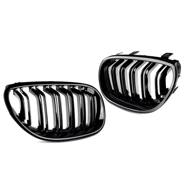 2x Front Kidney Twin Fins Gloss Black Grilles Grill For BMW E60 E61 M5 2003-2009