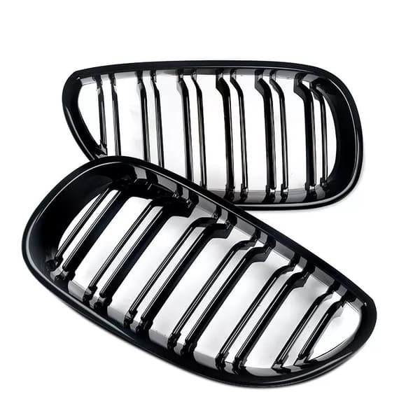 2x Front Kidney Twin Fins Gloss Black Grilles Grill For BMW E60 E61 M5 2003-2009