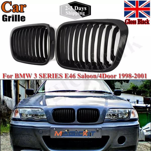 GLOSS BLACK FRONT PERFORMANCE STYLE KIDNEY GRILLE FOR BMW 3 SERIES E46 4DR 97-01