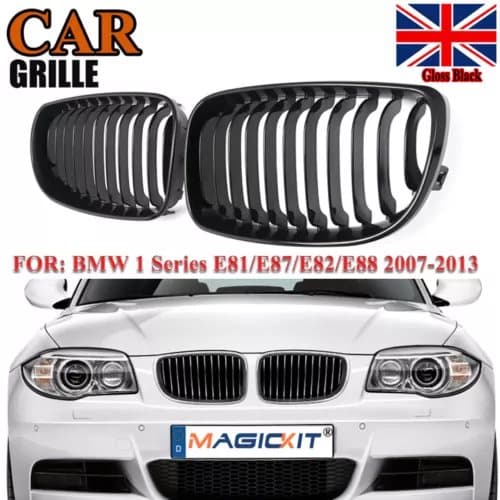 Pair For BMW 1-Series E81/E82/E87/E88 2008-2013 Front Kidney Grilles Gloss Black