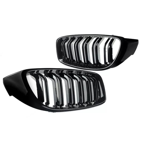 Gloss Black Kidney Grill Grilles Twin Bar For BMW 4 Series F32 F33 F36 M4 2014+