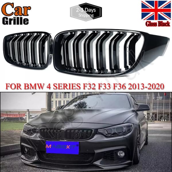 Gloss Black Kidney Grill Grilles Twin Bar For BMW 4 Series F32 F33 F36 M4 2014+