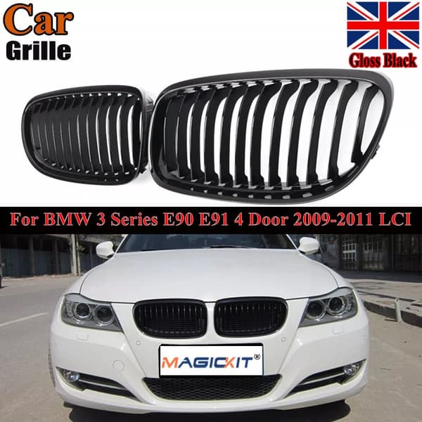 2x For BMW 3 Series E90 E91 Facelift 09-11 Gloss Black Front Kidney Grille Grill