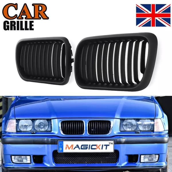 Front Matte Black Kidney Grille Grill for BMW 3-Series E36 Saloon M3 Coupe 97-99