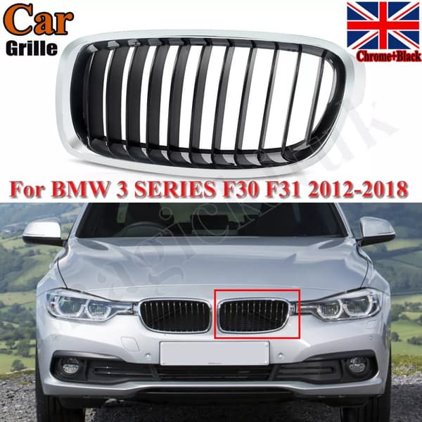 FOR BMW 3 SERIES F30 F31 12-18 FRONT BUMPER CHROME/BLACK KIDNEY GRILLE LEFT N/S
