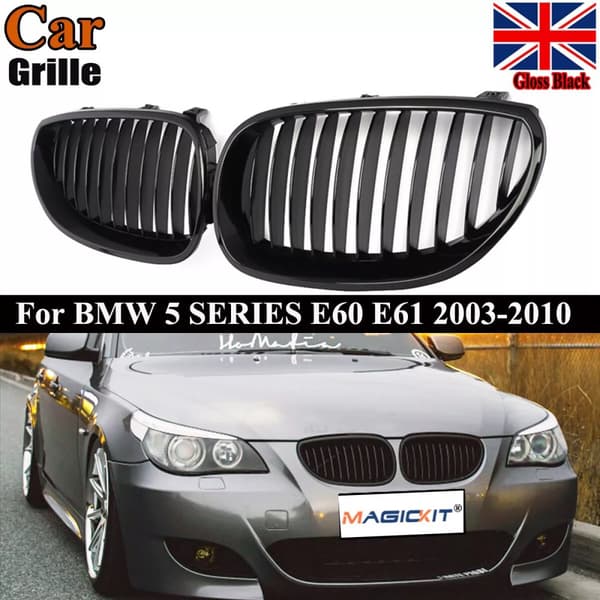 Front Kidney Grille Grille Gloss Black For BMW E60 E61 5 Series M5 2003-2010