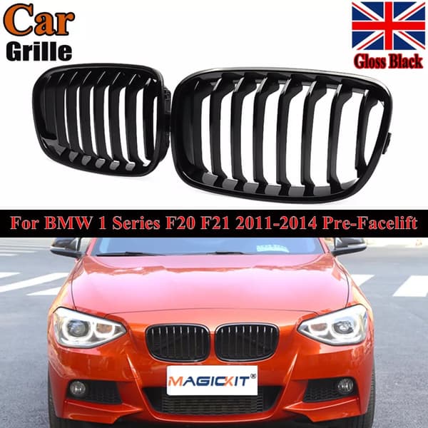 Gloss Black Front Kidney Grill Grille For BMW F20 F21 1 Series 11-14 8 Slat Line