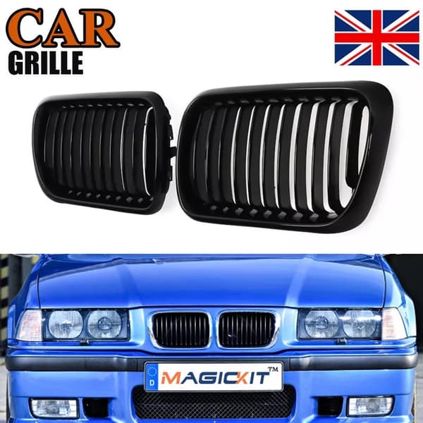 For BMW E36 M3 3-Series Saloon 1997-99 Facelift Gloss Black Kidney Grille Grill