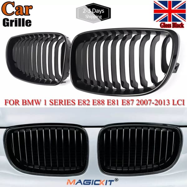 Gloss Black Kidney Grilles Grills For BMW 1 SERIES E81/E82/E87/E88 2007-2013 LCI