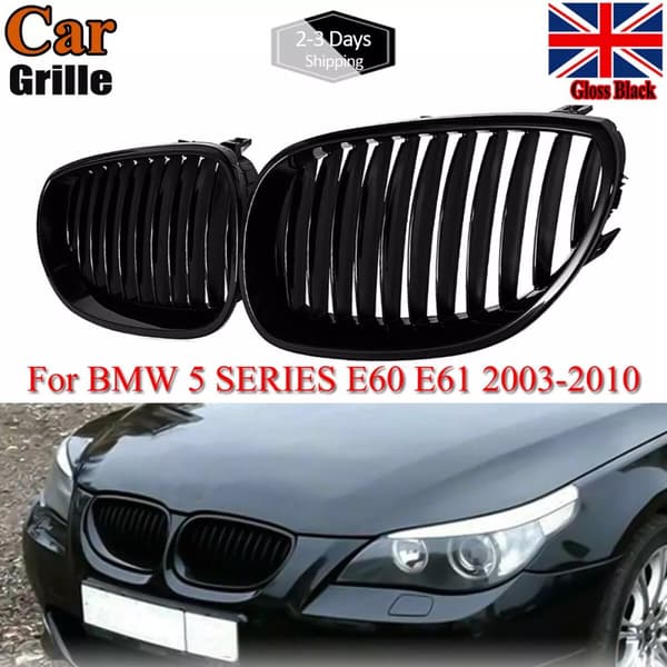Pair Front Glossy Kidney Grilles Grills Hood For BMW E60 E61 M5 5 Series 03-10