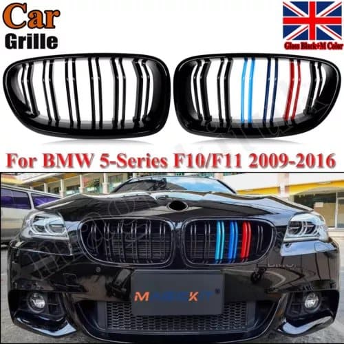 FOR BMW F10 F11 5 SERIES M COLOURS GLOSS BLACK 2010-2016 M5 STYLE KIDNEY GRILLES