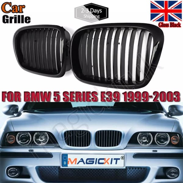 Pair Grilles For 97-03 BMW E39 5-series 525 530 535 M5 Front Kidney Gloss Black