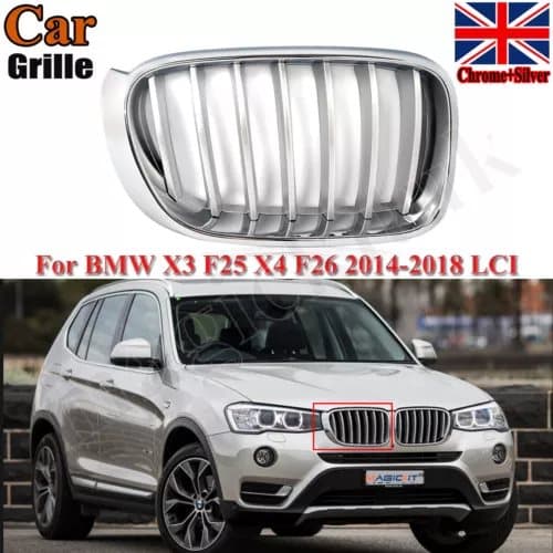 For BMW X3 F25 X4 F26 Right Side Front Chrome+Silver Front Kidney Grille 2014-17