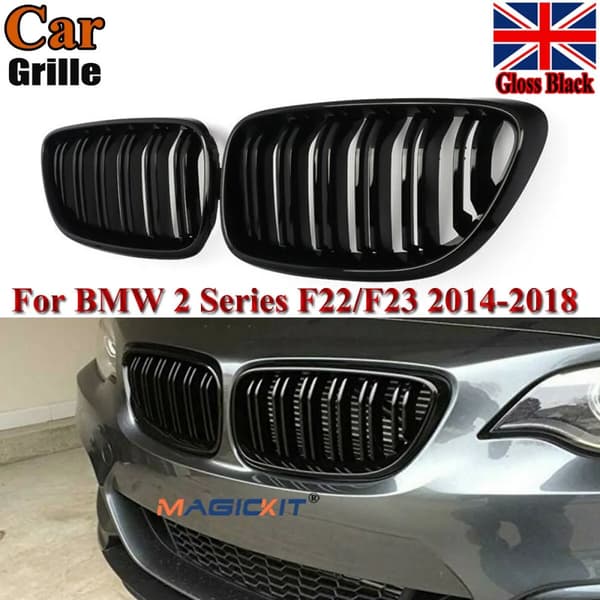 2x Front Kidney Grill Grille Gloss Black Double Slat For BMW F22 F23 M2 2 Series