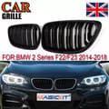 Pikkukuva 1 / 11: 2x Front Kidney Grill Grille Gloss Black Double Slat For BMW F22 F23 M2 2 Series
