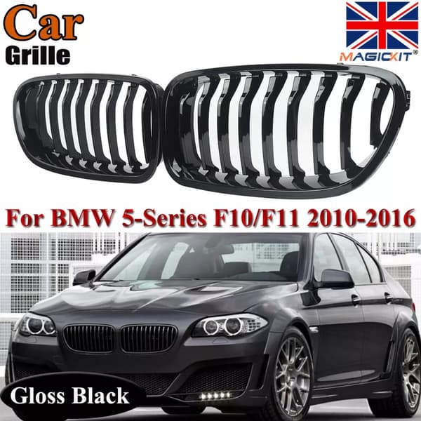 Gloss Black Front Kidney Grill Grilles For BMW F10 F11 F18 M5 5Series 2010-16