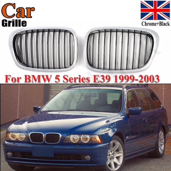 Chrome&Black Front Kidney Grill Mesh Grilles Fit BMW 5 Series E39 & M5 1999-2003