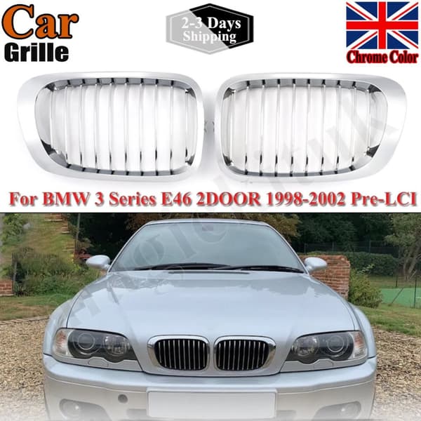 For BMW E46 3 Series 2DR Coupe 1998-02 Pre-LCI Front Kidney Grills Grille Chrome
