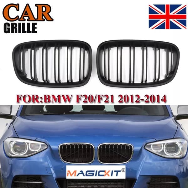 For BMW F20 F21 1 Series Matte Black Kidney Grill Grille Twin Bar 2011-2014