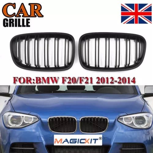 For BMW F20 F21 1 Series Matte Black Kidney Grill Grille Twin Bar 2011-2014