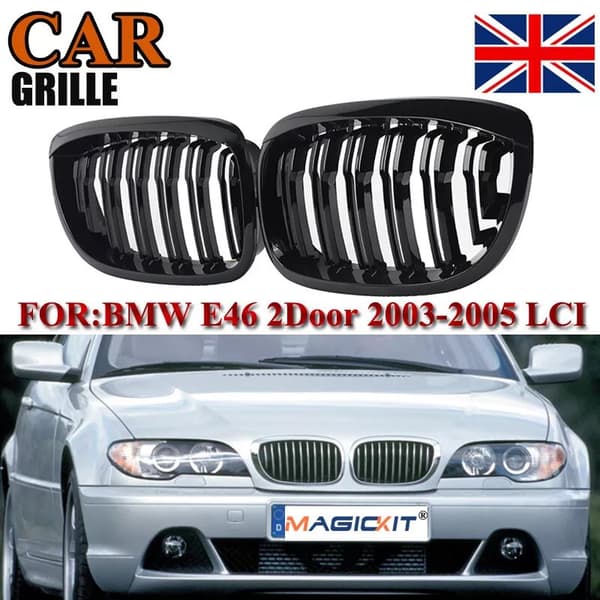 For 03-06 BMW E46 3 Series 2DR Coupe Dual Line Kidney Grilles Grills Gloss Black