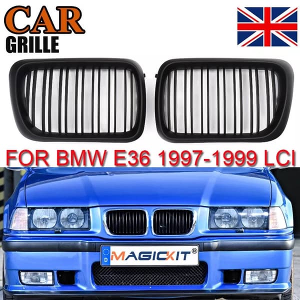 PAIR FOR BMW E36 M3 3SERIES 97-99 FACELIFT MATTE BLACK FRONT KIDNEY GRILLE GRILL