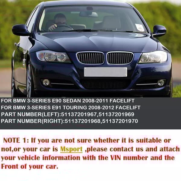 M-color Front Kidney Grille Glossy Black Fit BMW E90 E91 LCI 328i 335i 2009-2011