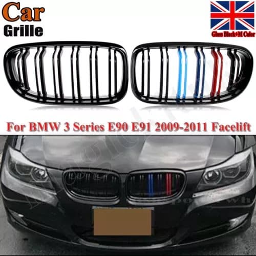 M-color Front Kidney Grille Glossy Black Fit BMW E90 E91 LCI 328i 335i 2009-2011