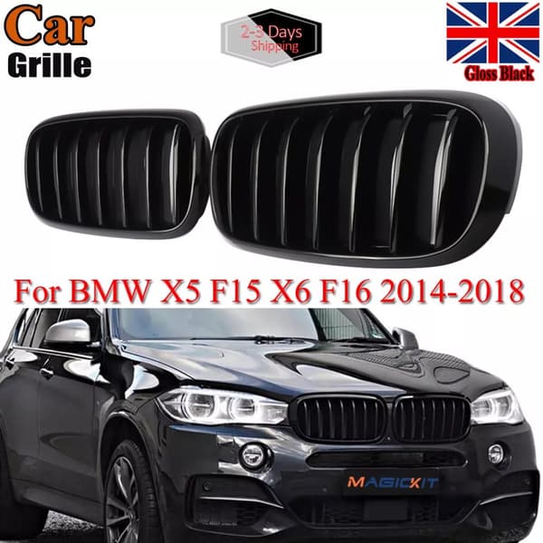2x For BMW Kidney Grills Grilles Gloss Black X5 F15 F85 X6 F16 F86 07.2013- 2017