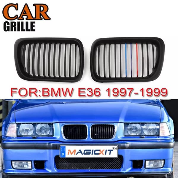 Matte Black M-Color Front Kidney Grill Grilles For BMW E36 3 Series M3 1997-1999