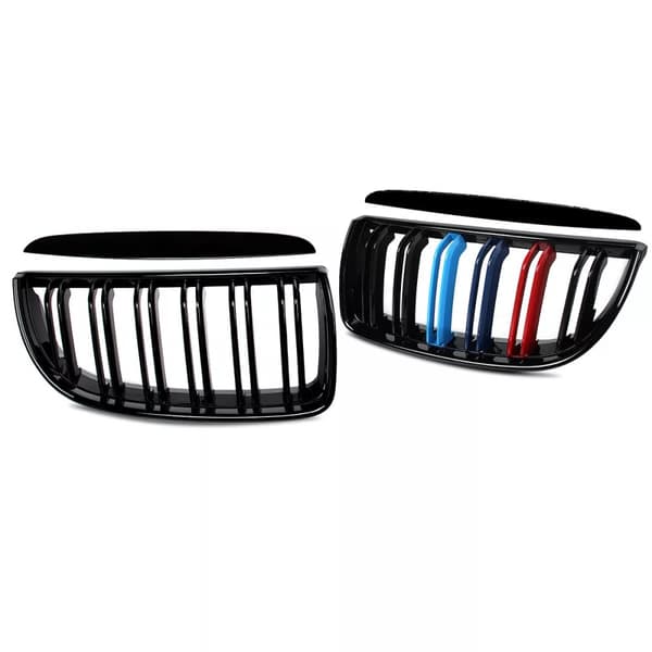 FOR BMW 3-SERIES E90 E91 M COLOR KIDNEY TWIN DUAL GRILLES GLOSS BLACK 2005-2008