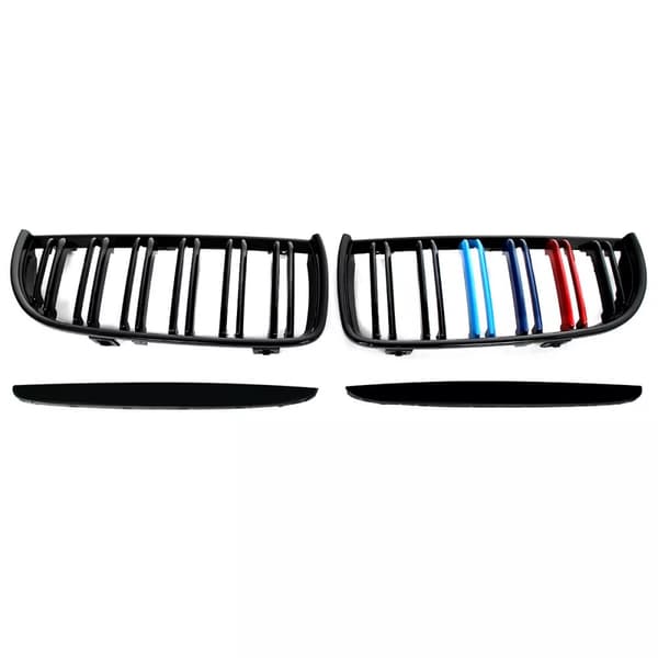 FOR BMW 3-SERIES E90 E91 M COLOR KIDNEY TWIN DUAL GRILLES GLOSS BLACK 2005-2008