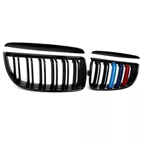 FOR BMW 3-SERIES E90 E91 M COLOR KIDNEY TWIN DUAL GRILLES GLOSS BLACK 2005-2008